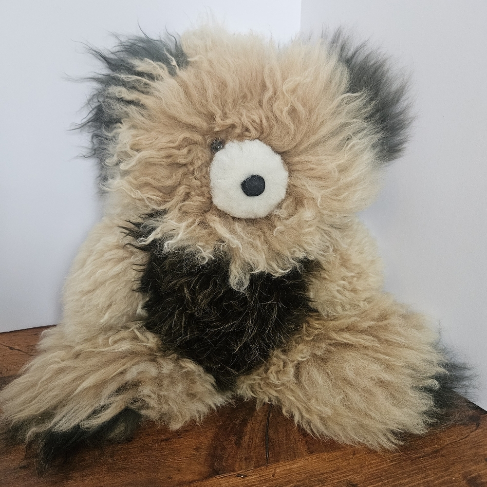 Alpaca Fur Brown, Tan and Cream Teddy Bear Alpaca Wool Fleece Hair Plush Bear